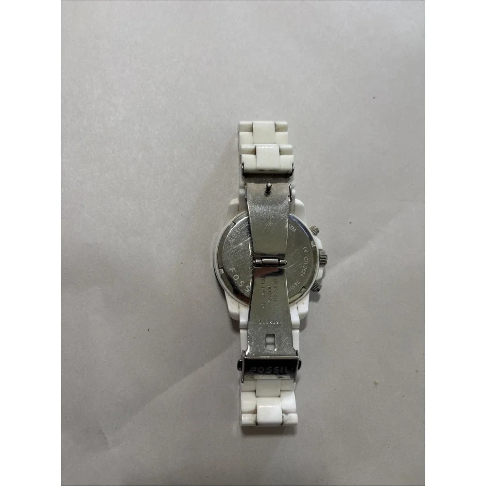 Fossil Mens Watch 42mm White Dial Chronograph CH-2624 Resin New Battery EUC